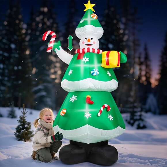 🆕Christmas 10Ft Inflatable Snowman Holding Outdoor Decoration With LED Lights - Picture 1 of 7